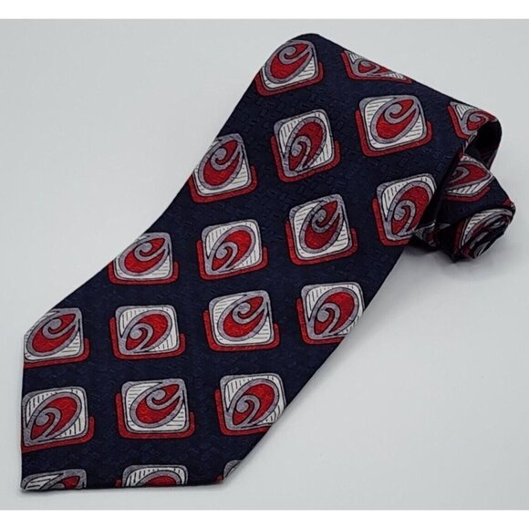 Geometric Necktie Tie Camden Park Red White Blue Silk 58"L 4"W VTG Retro - Picture 2 of 5